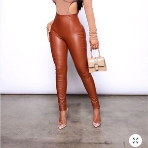 High-Waisted Brown Leather Pants
